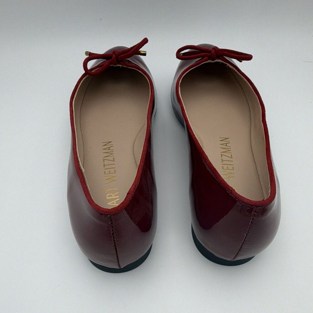 Stuart Weitzman Gabby Women's Red Patent Leather Bow Ballet Flats Round Toe 7 M - Picture 5 of 11